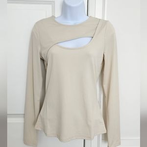 Knit Crepe Long Sleeve Top With Front Cutout